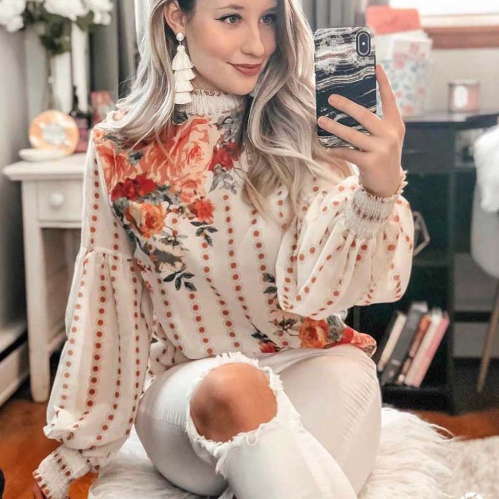 New Romantic Rose & Chiffon Boho Blouse Top